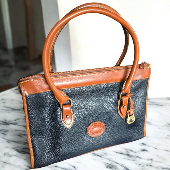 Vintage DOONEY & BOURKE 80's Pebbled Navy Brown Leather Satchel Crossbody - Picture 5 of 15